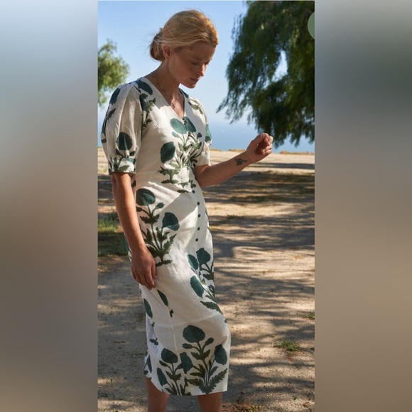 Indigo by boutin The poppy floral midi dress short puff sleeves size M - Picture 8 of 13